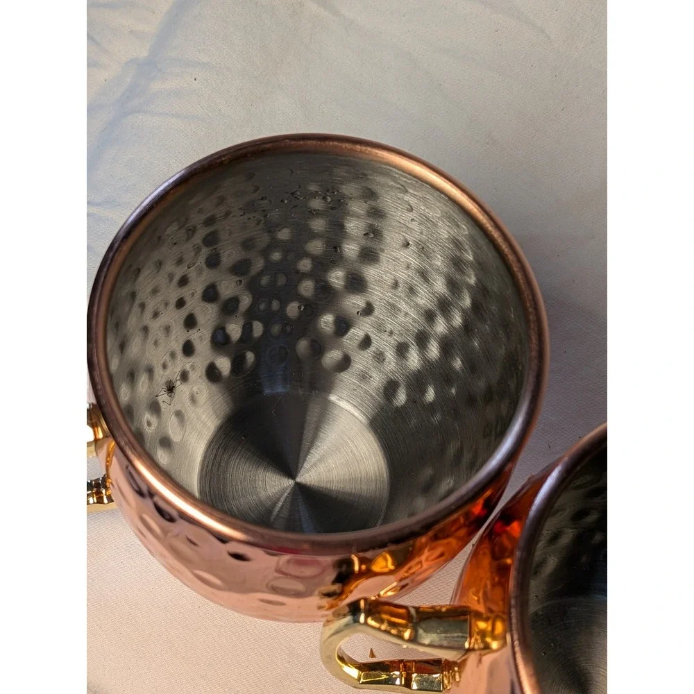 Eco-One Hammered Copper Moscow Mule Mugs Set of 4 Stainless Steel Gold Handle